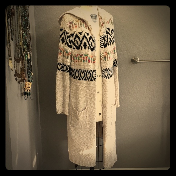 Easel Sweaters - Long Hooded  Boho Sweater Coat
